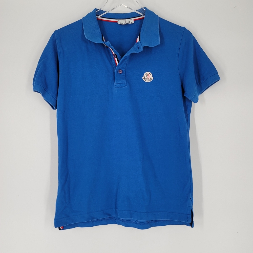 Moncler Women's Short Sleeve Logo Light Blue Polo Shirt Size M